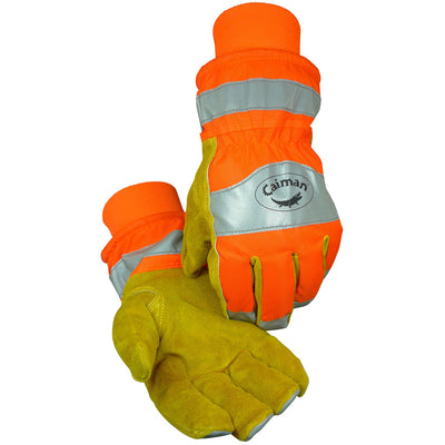 Caiman 1353 Hi-Vis Back Heatrac Insulation Cowhide Leather Palm Glove (Dozen)