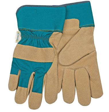 Kinco 1412W Woman's Aqua Cotton-Blend Canvas Fabric Back Suede Pigskin Leather Palm Gloves (One Dozen)