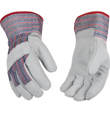 Kinco 1498 Economy Striped Cotton-Blend Canvas Fabric Back, Starched Cotton-Blend Canvas Fabric Safety Cuff Leather Palm Gloves (One Dozen)