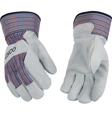 Kinco 1500 Striped Cotton-Blend Canvas Fabric Back Leather Suede Palm Gloves (3 Pair)