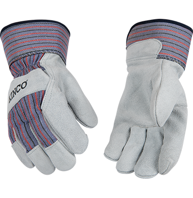 Kinco 1500 Striped Cotton-Blend Canvas Fabric Back Leather Suede Palm Gloves (One Dozen)