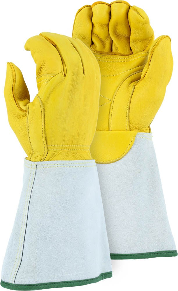 Majestic 1516E Lineman's Gauntlet Glove with Welted Fingertips and Double Reinforced Palm (One Dozen)