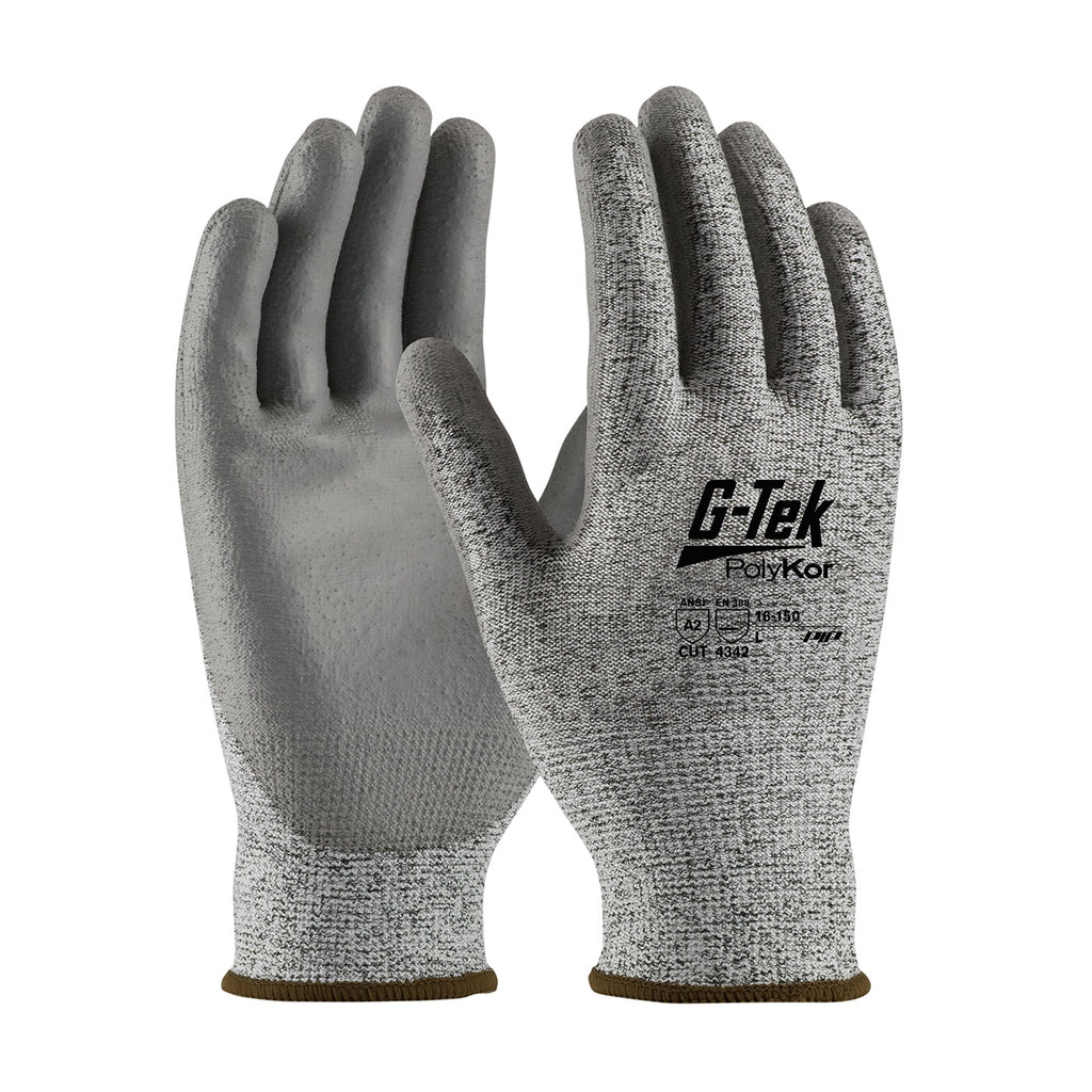 PIP 16-150 G-Tek Seamless Knit PolyKor Blended Glove with Polyurethane Coated Flat Grip on Palm and Fingers (One Dozen)