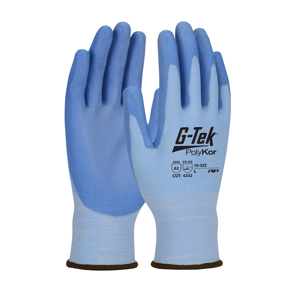 G-Tek PolyKor 16-322 Seamless Knit Blended with Polyurethane Coated Flat Grip Safety Glove(One Dozen)