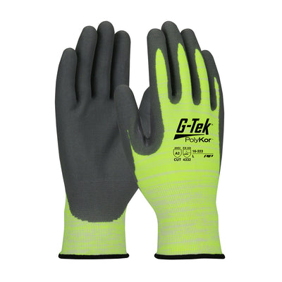 G-Tek PolyKor 16-323 Hi-Vis Seamless Knit PolyKor Blended Glove with Nitrile Coated Foam Grip (One Dozen)