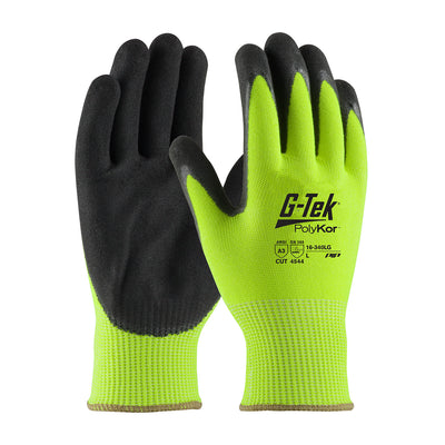 G-Tek PolyKor 16-340LG Hi-Vis Seamless Knit Blended Glove with Double-Dipped Nitrile Coated MicroSurface Grip (One Dozen)
