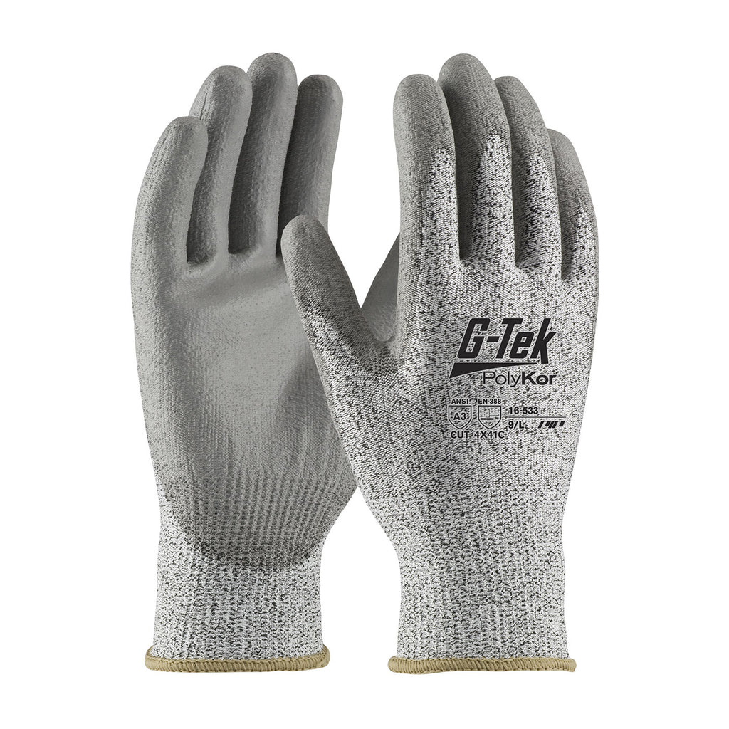 G-Tek PolyKor 16-533 Industry Grade Seamless Knit Polyurethane Coated Flat Grip Bulk Pack (One Dozen)