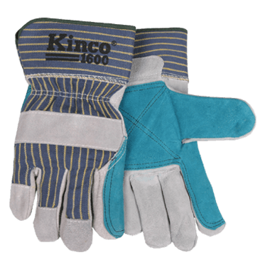 Kinco 1600 Premium Cowhide Double Palm Striped Cotton-Blend Canvas Fabric Back Gloves (3 Pair)