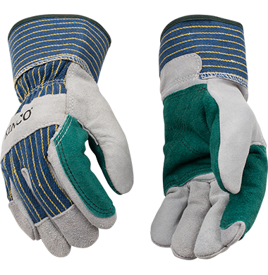 Kinco 1600 Premium Cowhide Double Palm Striped Cotton-Blend Canvas Fabric Back Gloves (3 Pair)