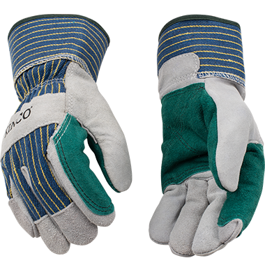 Kinco 1600 Premium Cowhide Double Palm  Striped Cotton-Blend Canvas Fabric Back Gloves (one dozen)