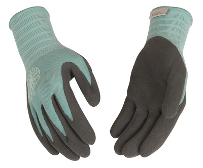 Kinco 1781W Women's Aqua 15-Gauge Bamboo-Nylon Knit Shell Breathable Dark Gray Sandy Foam Latex Coated Palm Gloves  (One Dozen)