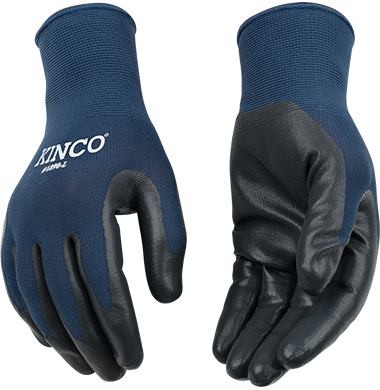 Kinco 1890 Navy Blue 13-Gauge Polyester Knit Shell Black Smooth Nitrile Coated Palm Polyester and Elastic Knit Wrist Gloves (6 Pair)