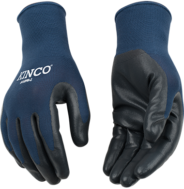 Kinco 1890 Navy Blue 13-Gauge Polyester Knit Shell Black Smooth Nitrile Coated Palm Polyester and Elastic Knit Wrist Gloves (One Dozen)