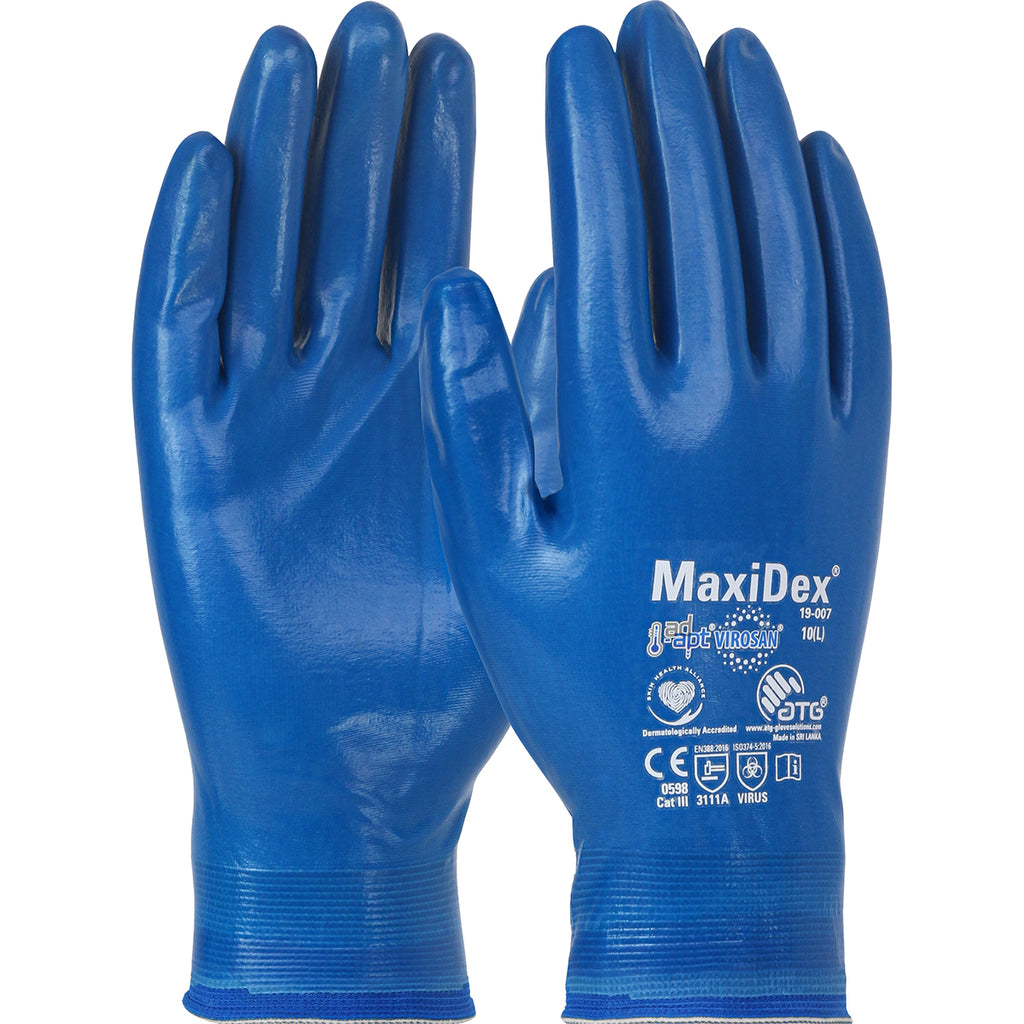 MaxiDex 19-007 Seamless Knit Nylon with Nitrile Coating and ViroSan Technology on Full Hand Touchscreen Compatible Glove (One Dozen)