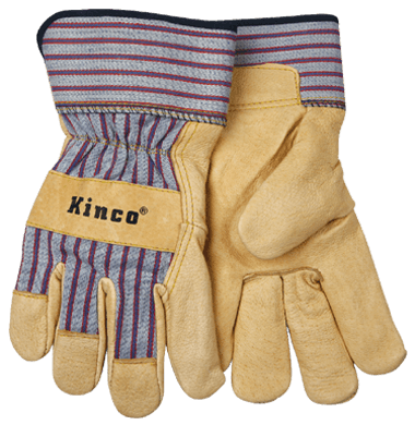 Kinco 1917 Premium Grain Pigskin Palm Striped Cotton-Blend Canvas Fabric Back and Safety Cuff (3 Pair)