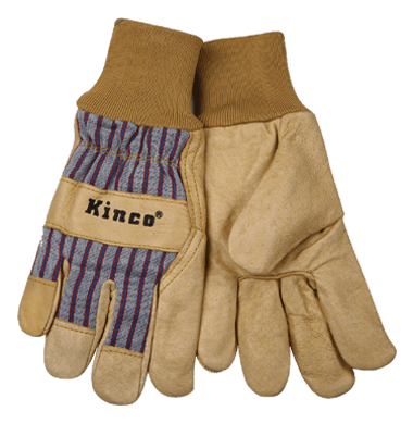 Kinco 1917C Kids' Grain Leather Palm Trademarked Otto Striped Cotton-Blend Canvas Safety Cuff Gloves (3 Pair)