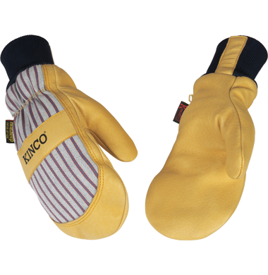 Kinco 1927KWT Striped Cotton-Blend Canvas Fabric Back Premium Grain Pigskin Palm Thermal Insulation Mitten (3 Pair)