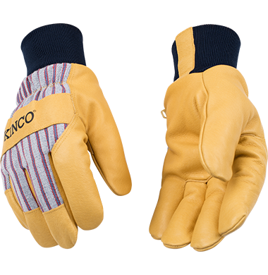 Kinco 1927KW Trademarked Otto Lined Grain Pigskin Striped Cotton-Blend Canvas Fabric Back Thermal Insulation Gloves (One Dozen)