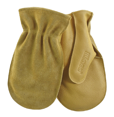 Kinco 1931 Tan Full Grain Cowhide, Easy-On Cuff Shirred Elastic Wrist, Leather Hem Wing Thumb Design, Mitt Shell Pattern (3 Pair)