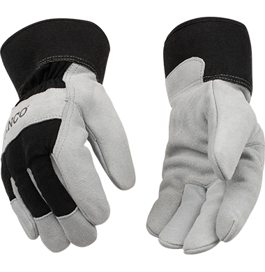 Kinco 1932 Suede Cowhide Safety Cuff with Shirred Elastic Wrist Wing Thumb Thermal Insulation Gloves (3 Pair)