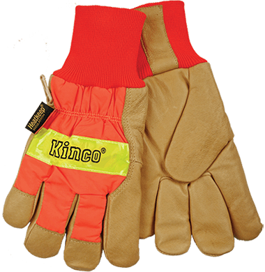 Kinco 1938KW Hi-Vis Nylon Fabric Back, Golden Grain Pigskin Palm Lined Knit Wrist Thermal Insulation Gloves (3 Pair) - image 2