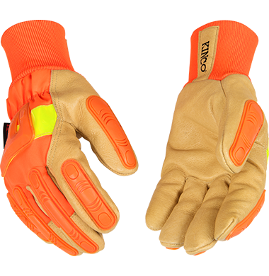 Kinco 1938KWA Hi-vis Golden Grain Pigskin Palm PVC Impact Protection Sewn Thermal Insulation Gloves (One Dozen)