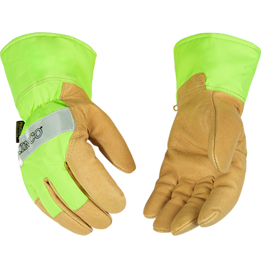 Kinco 1939 Hi-vis Nylon Fabric Back and Safety Cuff Lined Pigskin Thermal Insulation Gloves (one dozen)