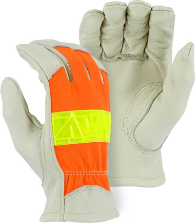 Majestic 1950 Cowhide with High Visibility Back Keystone Thumb Drivers Glove (One Dozen)