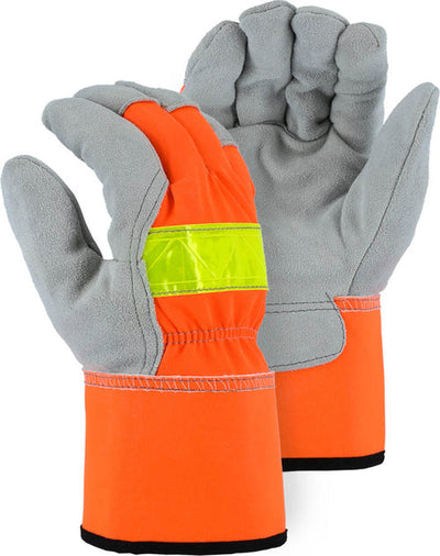 Majestic 1954T Winter Lined Cowhide Leather Palm Work Glove with High Visibility Back (One Dozen)