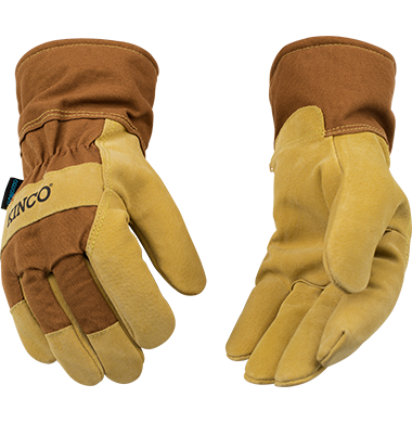 Kinco 1958 HydroFlector Heavy Duck Canvas Fabric Back Lined Suede Pigskin Waterproof Thermal Insulation Gloves (One Dozen)