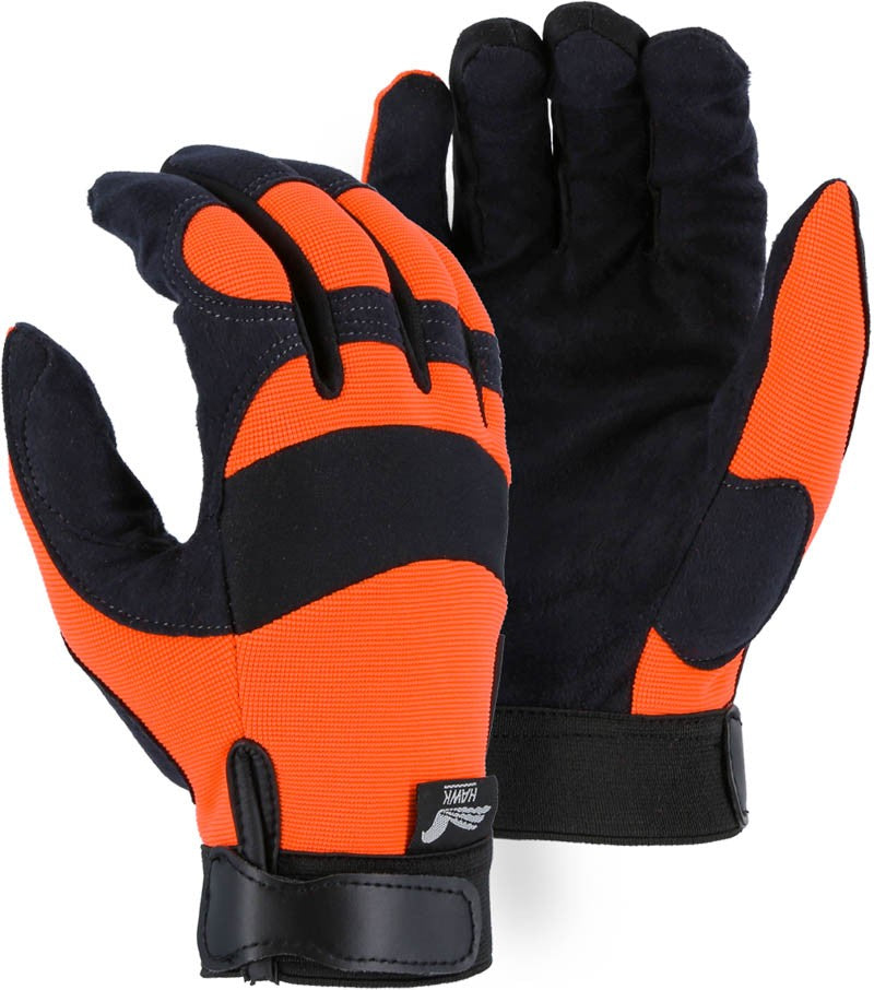 Majestic 2137HO Armor Skin Mechanics Glove with High Visibility Orange Stretch Knit Back (One Dozen)