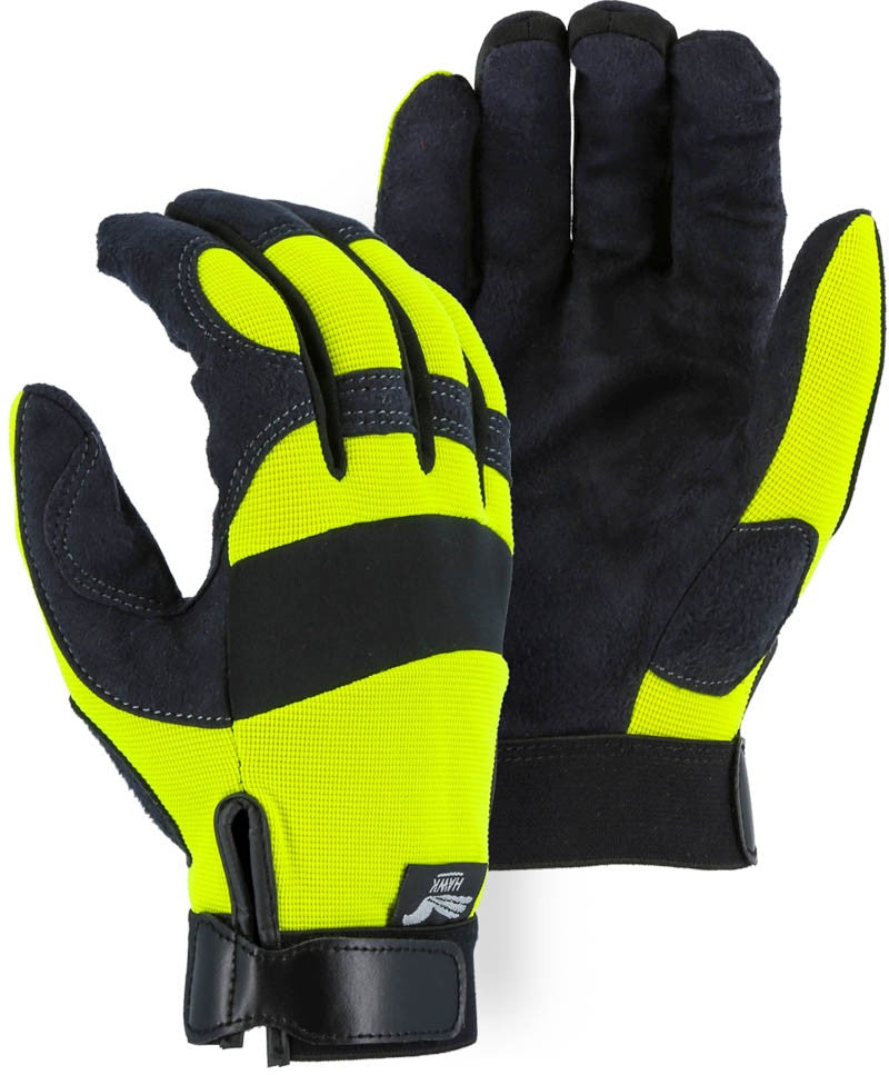 Majestic 2137HY Armor Skin Mechanics Glove with High Visibility Yellow Stretch Knit Back (One Dozen)