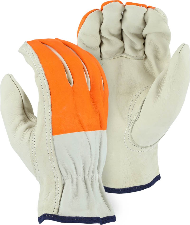 Majestic 2510HOS Cowhide with High Visibility Orange Printed Fingers Drivers Glove (One Dozen)