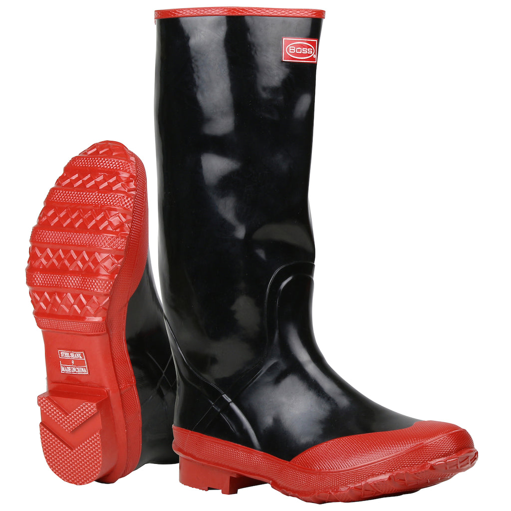 Boss 2KP5221 Black/Red Rubber Over-the-Sock Knee Bar-Tread Non-Slip Outer Sole Boot (One Pair)