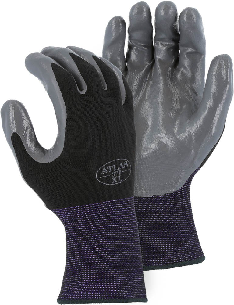 Majestic 3261 Atlas Gray Nitrile Palm Dipped Glove on Black Nylon Liner (One Dozen)