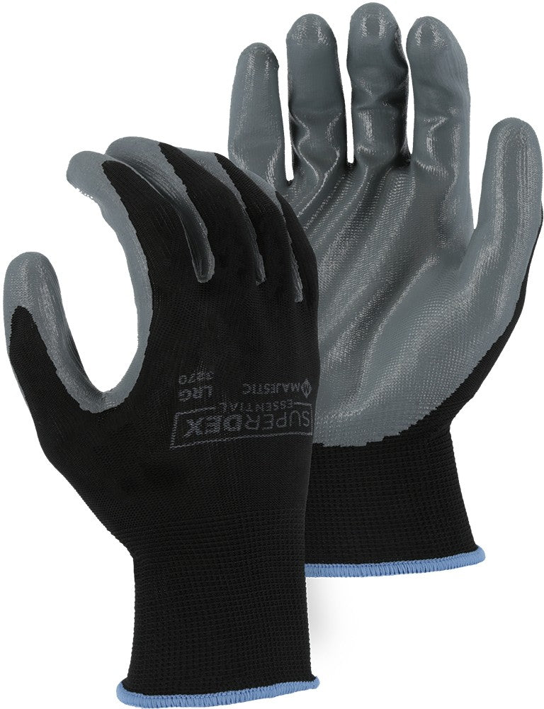 Majestic 3270 SuperDex Gray Nitrile Palm Dipped Glove on Lightweight Black Nylon Liner (One Dozen)