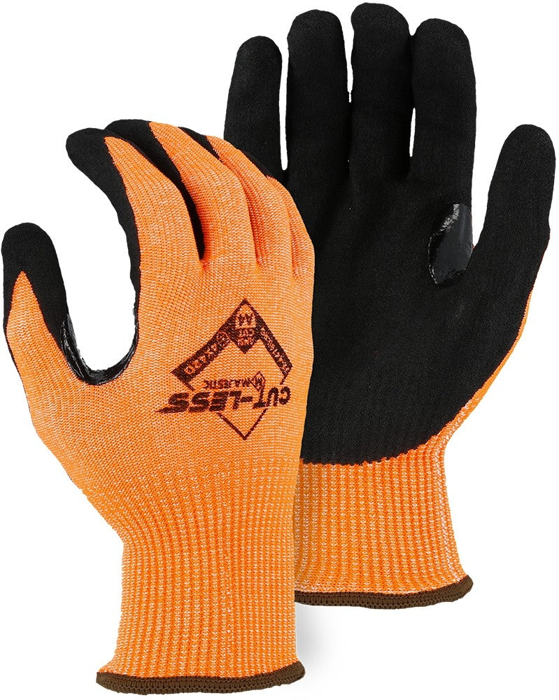 Majestic 33-4476 High Visibility Orange Cut-Less with Sandy Nitrile Palm Coating  Seamless Knit Glove (One Dozen)