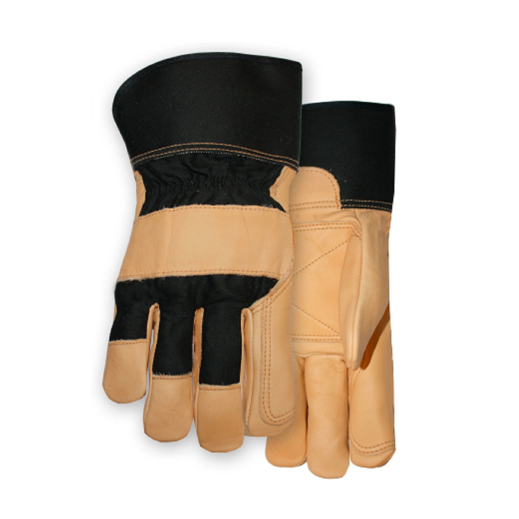 Midwest 3376 Genuine Cowhide Leather Palm Reinforced Leather Palm Patch Cotton Back, Open Cuff (One Dozen)