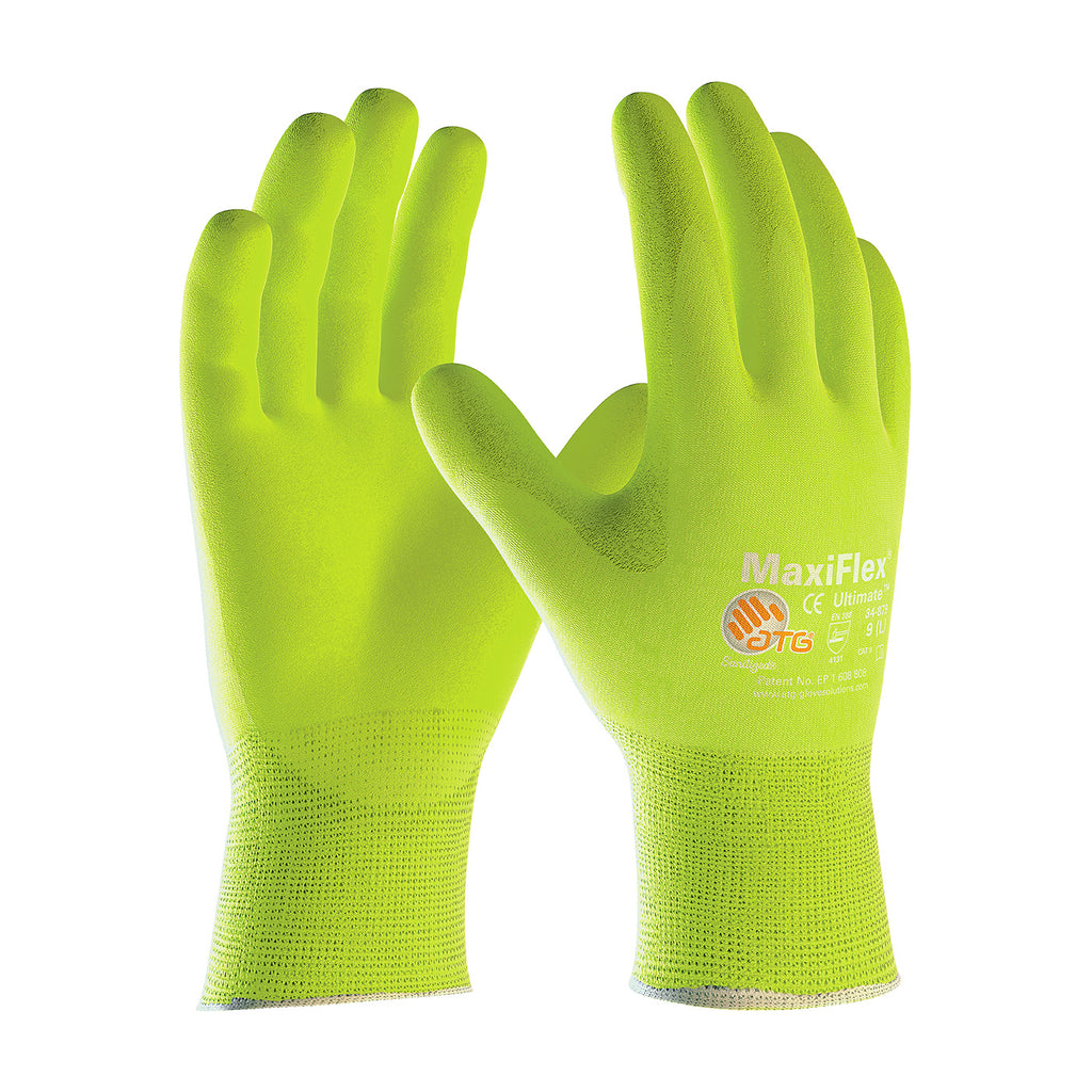 PIP 34-874FY MaxiFlex Ultimate Hi-Vis Knit Nylon/Lycra Nitrile Coated Gloves (One Dozen)