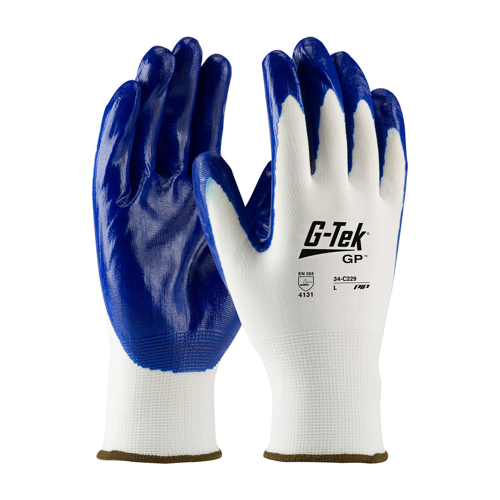 PIP 34-C229 G-Tek GP Seamless Knit Nylon with Nitrile Coated Smooth Grip on Palm & Fingers Glove (One Dozen)