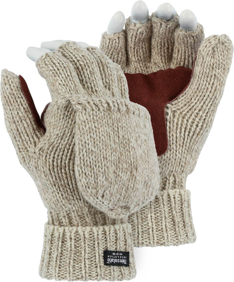 Majestic 3422P Winter Lined Fingerless Leather Palm Ragwool Glove with Hood (One Dozen)