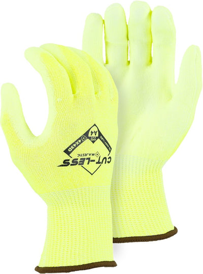 Majestic 35-445Y Cut-Less High Visibility Seamless Knit Glove with Polyurethane Palm Coating (One Dozen)