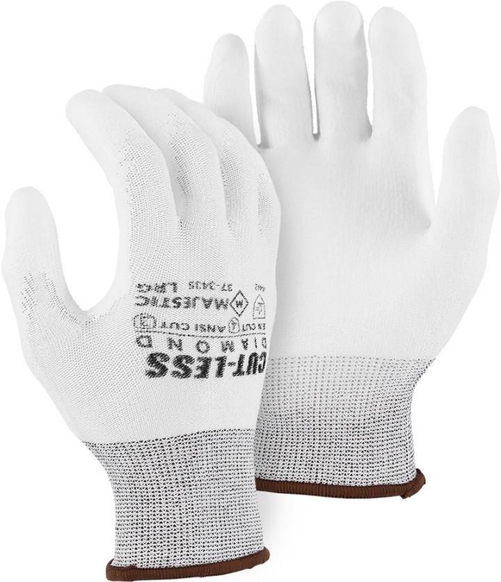 Majestic 37-3435 Cut-Less Dyneema Diamond Knit Gloves, White, PU