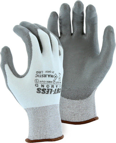 Majestic 37-3436 Cut Less Diamond Gloves, Seamless Knit with Polyurethane Palm Coating, White/Gray (One Dozen)
