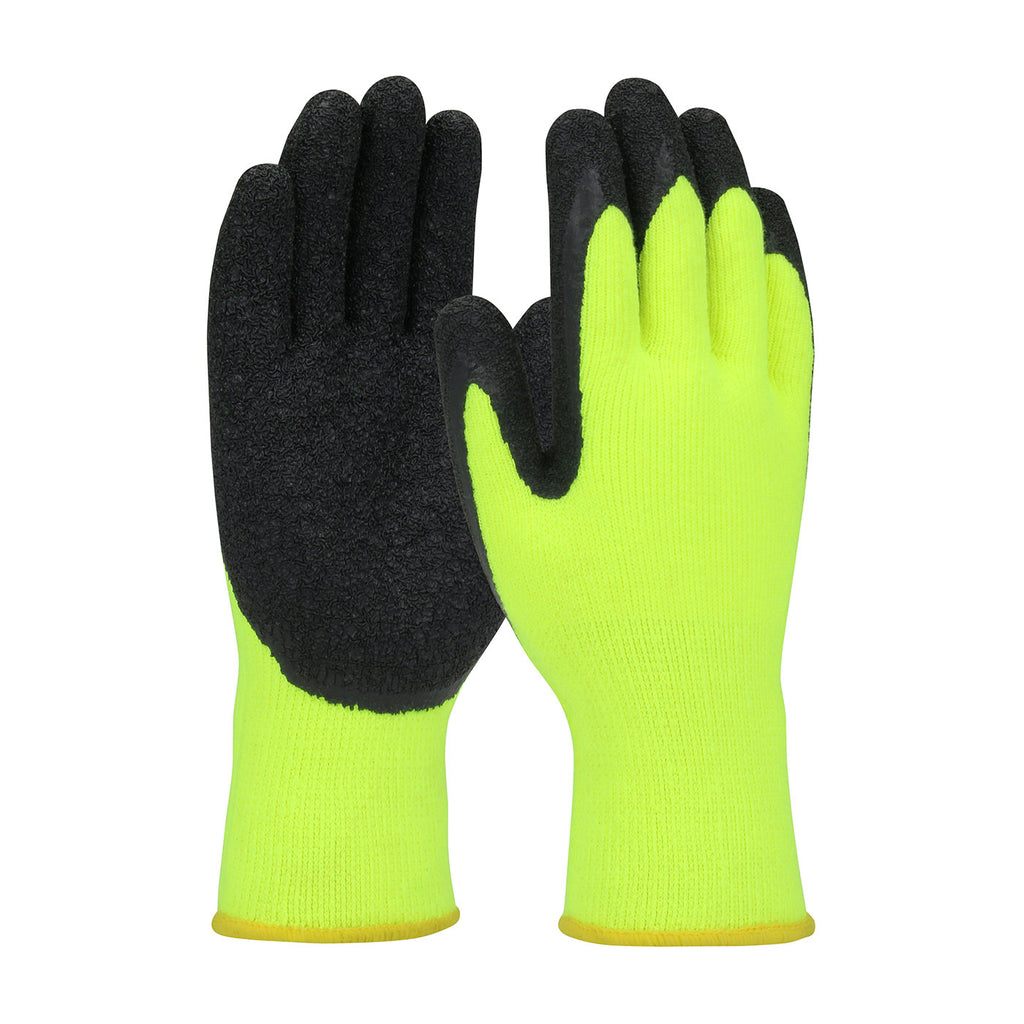 PIP 41-1425 Economy Hi-Vis Seamless Knit Acrylic with Latex Coated Crinkle Grip on Palm and Fingers Glove (One Dozen)