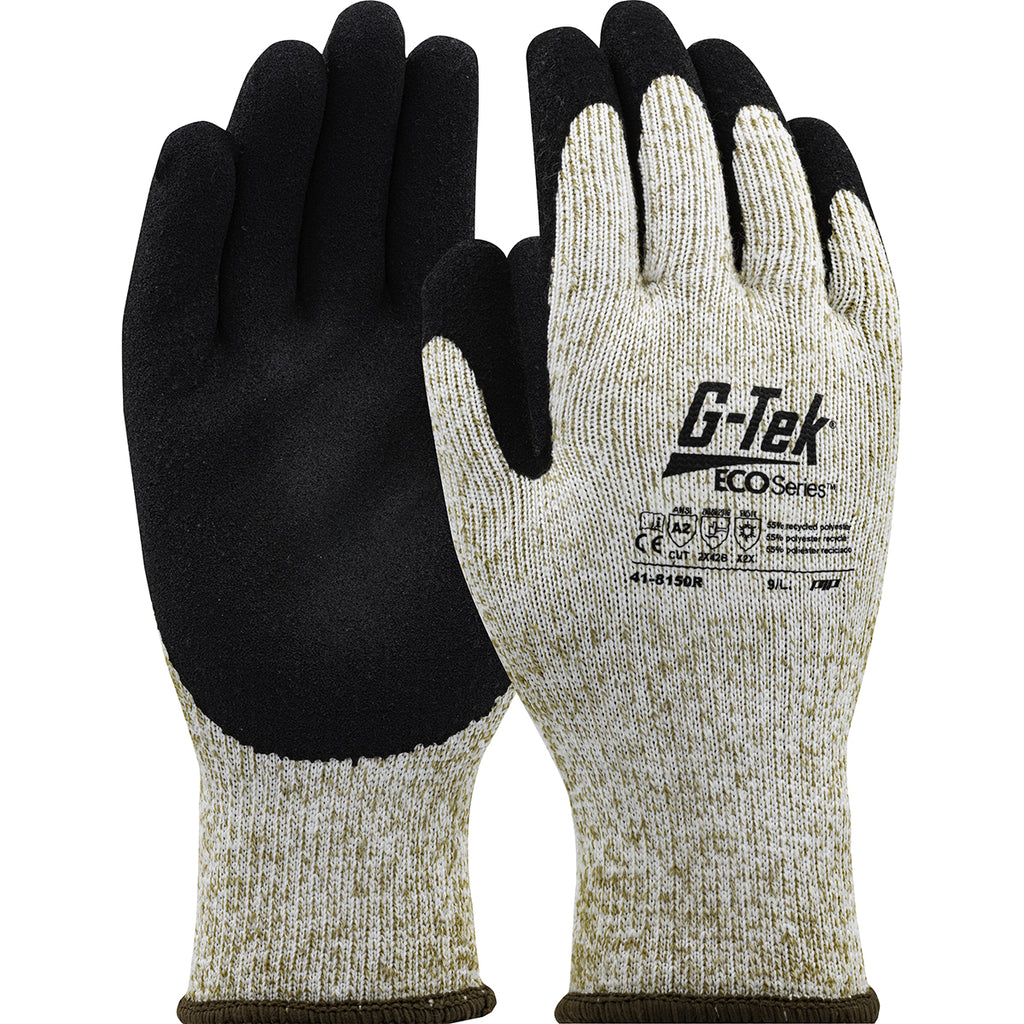 G-Tek 41-8150R ECO Series Seamless Knit Recycled Yarn/Acrylic Blended Glove with Latex MicroSurface Grip (One Dozen)