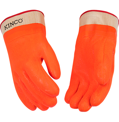 Kinco 4160 Sandy Finish Lined Hi-Vis Orange PVC with Safety Cuff Gloves (3 Pair)