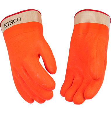 Kinco 4160 Sandy Finish Lined Hi-vis Orange PVC with Safety Cuff Gloves (One Dozen)