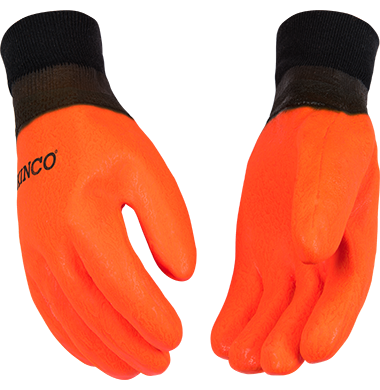 Kinco 4170 Foam Lined Hi-Vis Orange Sandy Finish with Knit Wrist PVC Gloves (3 Pair)