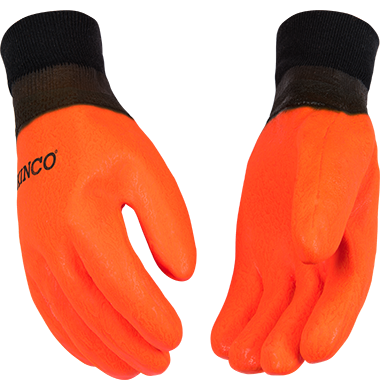 Kinco 4170 Foam Lined Hi-vis Orange Sandy Finish with Knit Wrist PVC Gloves (One Dozen)